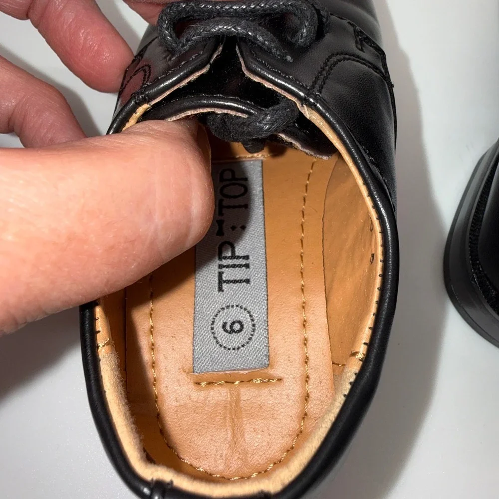 Tip Top Kids Boys Black Faux Leather Oxford Dress Shoes Size 6 Lace Up Formal